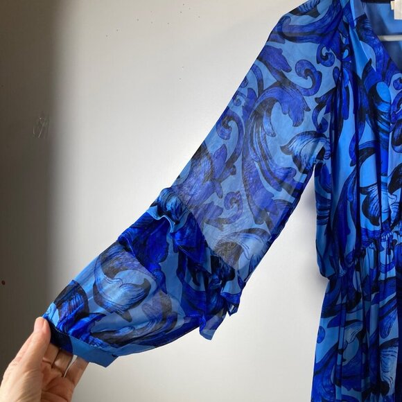 Womens Maude Vivante V Neck Ruffle Dress Long Sleeve Blue S #0 - Picture 4 of 9